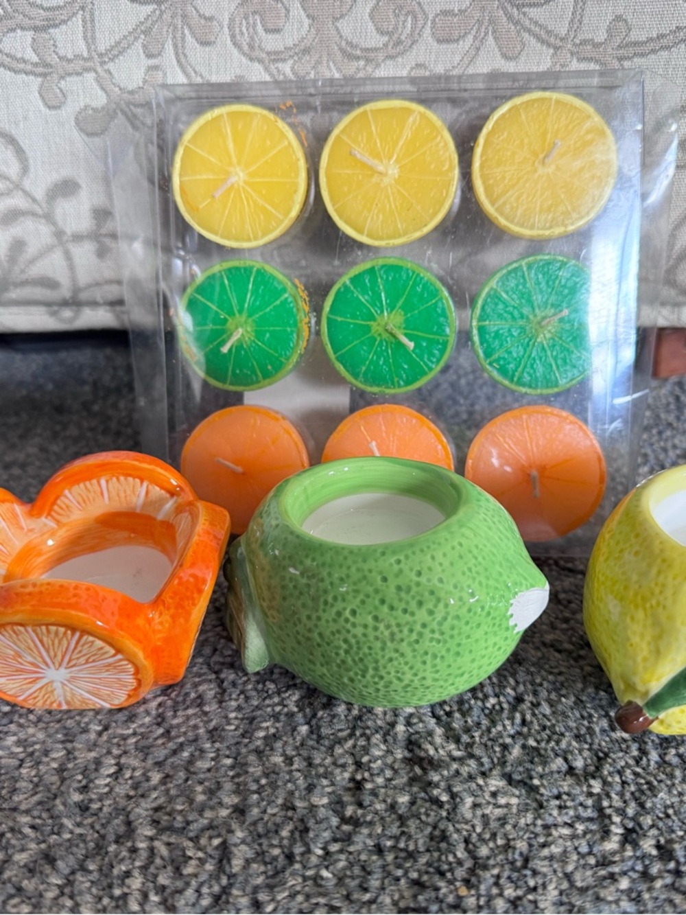 Ceramic Lime Tealight Holder and Citrus Tea Light Candle Set - Green